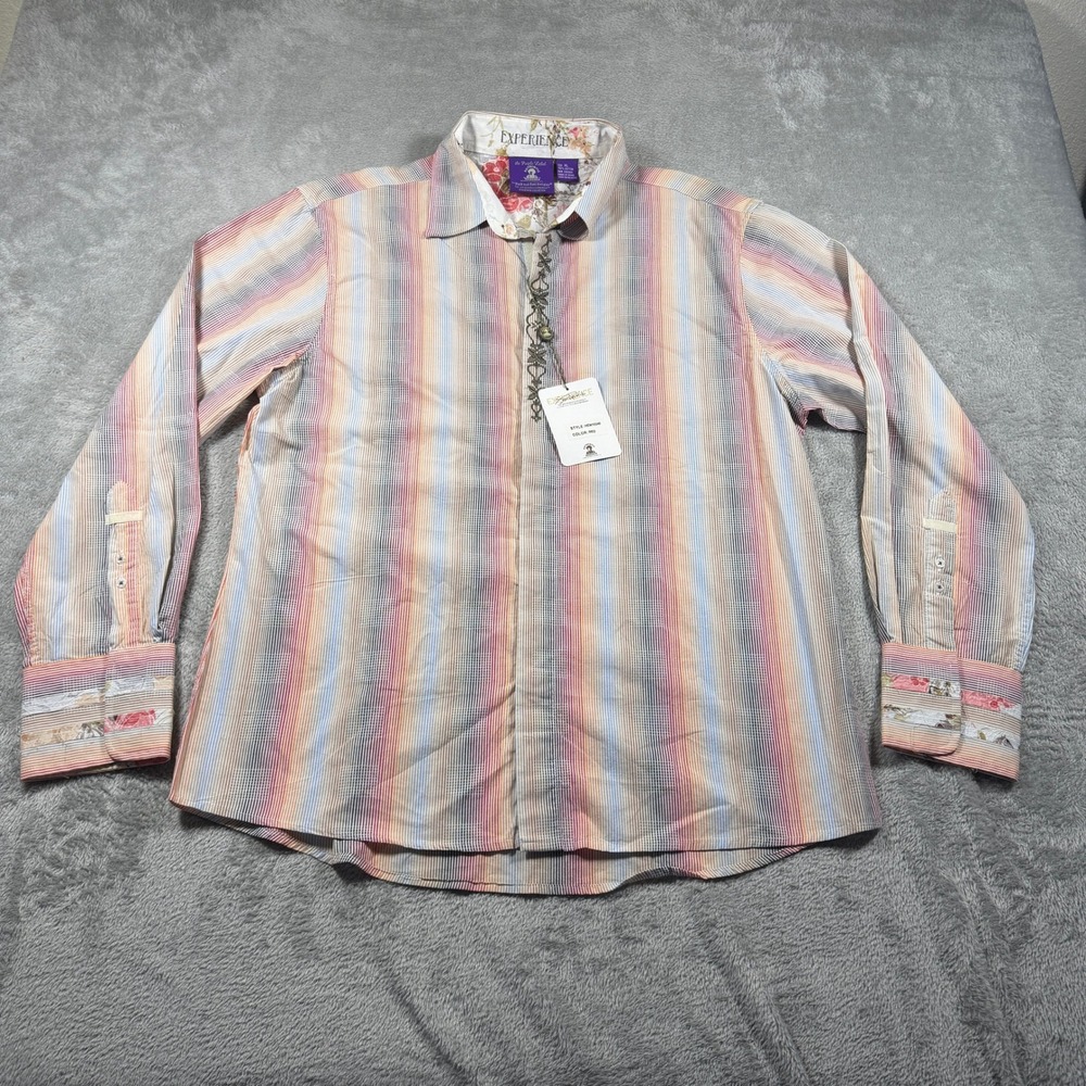 Experience Jimi Hendrix‎ Button Down Shirt Mens XL Off White Striped Floral NWT